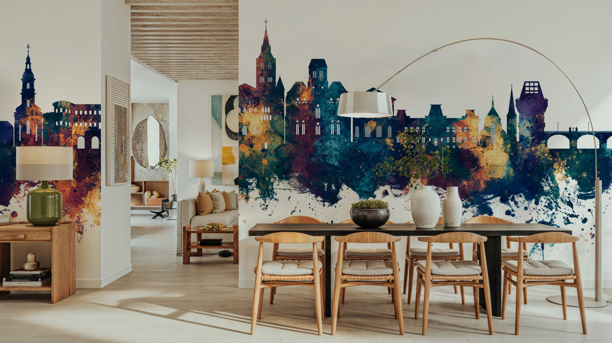 Trier Germany Skyline Blue & Bronze Mural Wallpaper - room preview 04