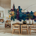 Trier Germany Skyline Blue & Bronze Mural Wallpaper - room preview 04