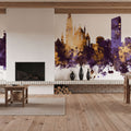 Limerick Ireland Skyline Purple & Gold Mural Wallpaper - room preview 04