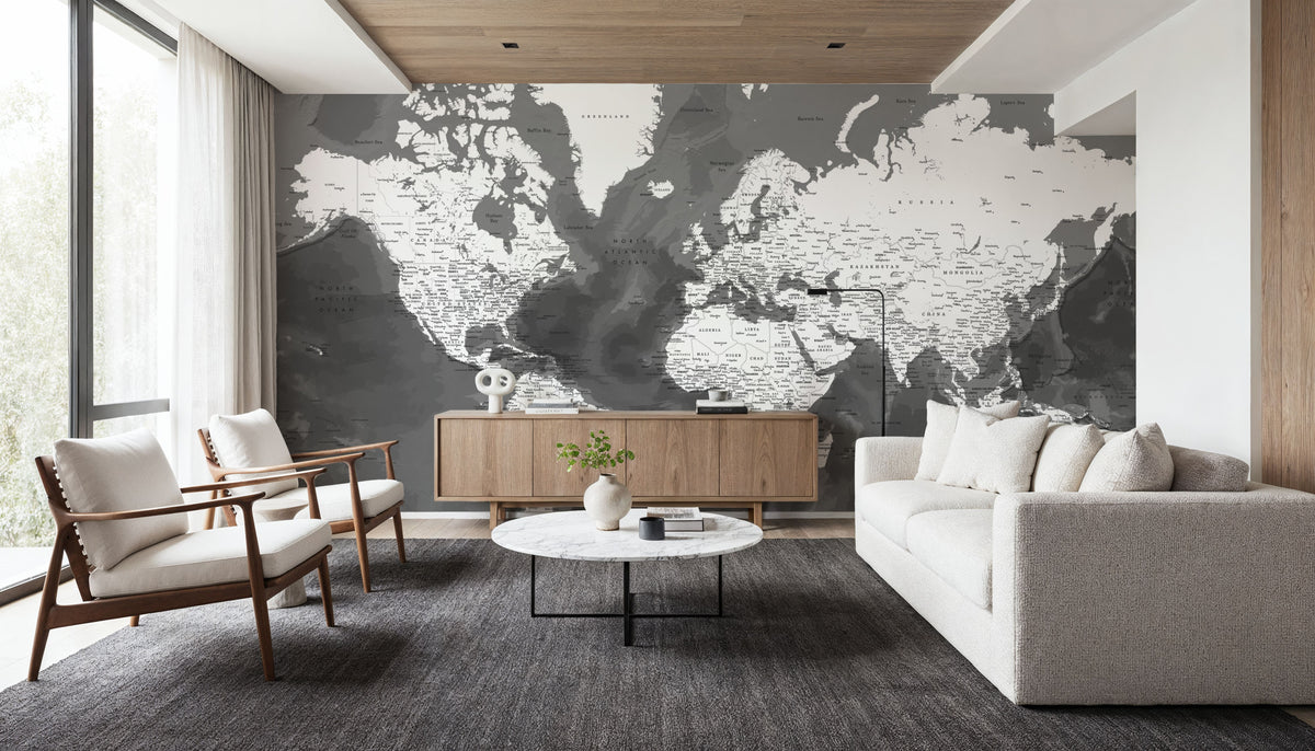 World Map Cities - Olson Mural Wallpaper - room preview 04