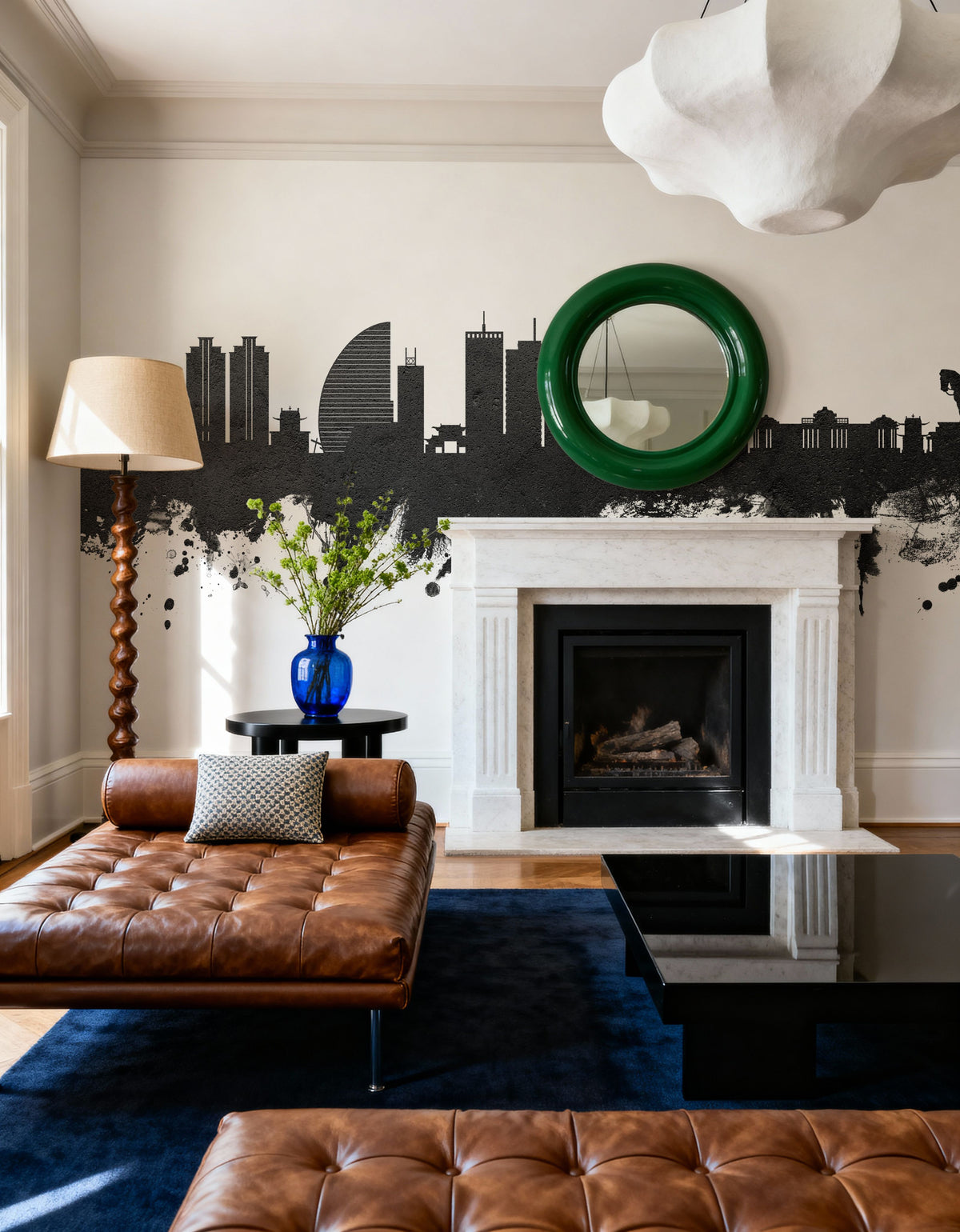 Ulaanbaatar Mongolia Skyline Black & White Mural Wallpaper - room preview 04