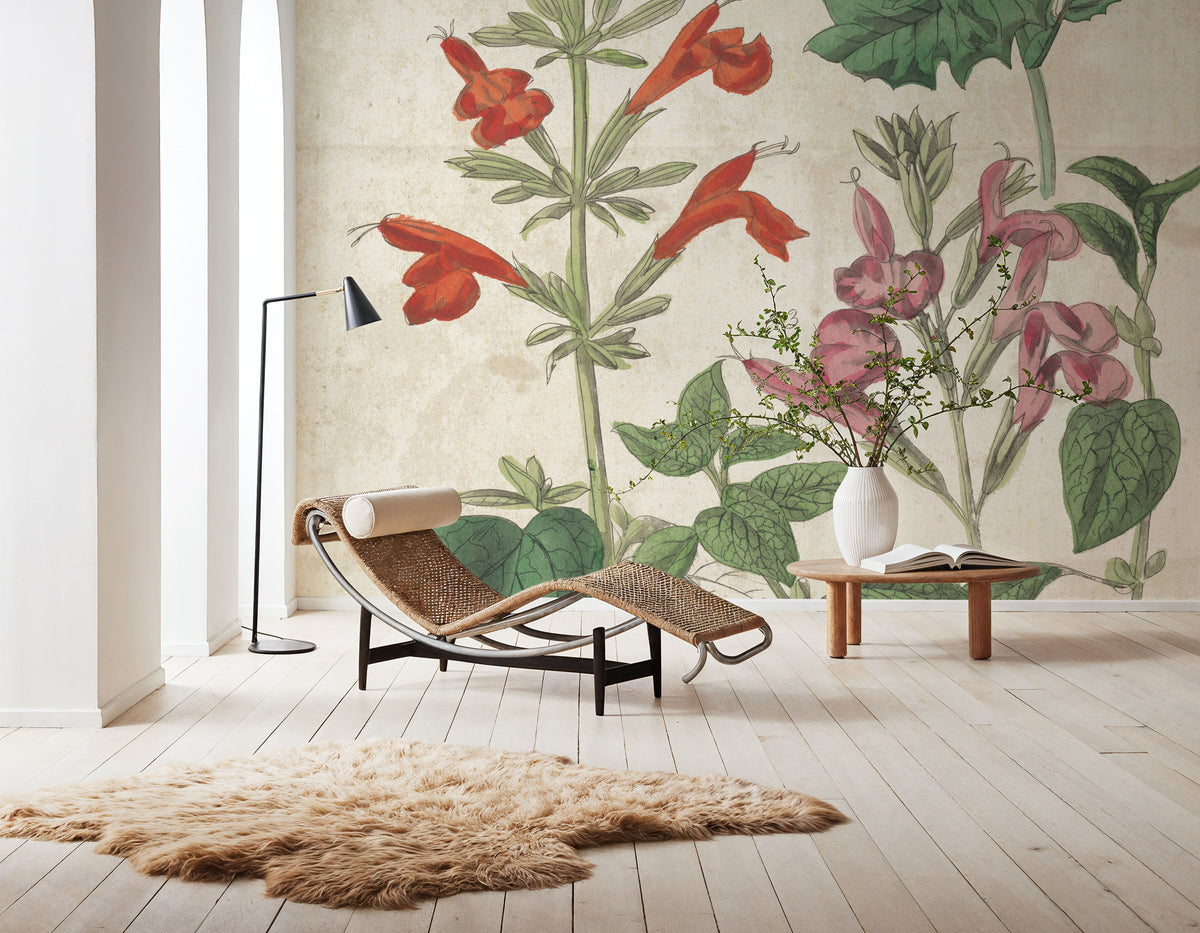 Salvia Florals Vintage I Mural Wallpaper - room preview 04