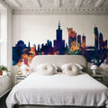 Warsaw Poland Skyline Blue & Bronze Mural Wallpaper - room preview 04
