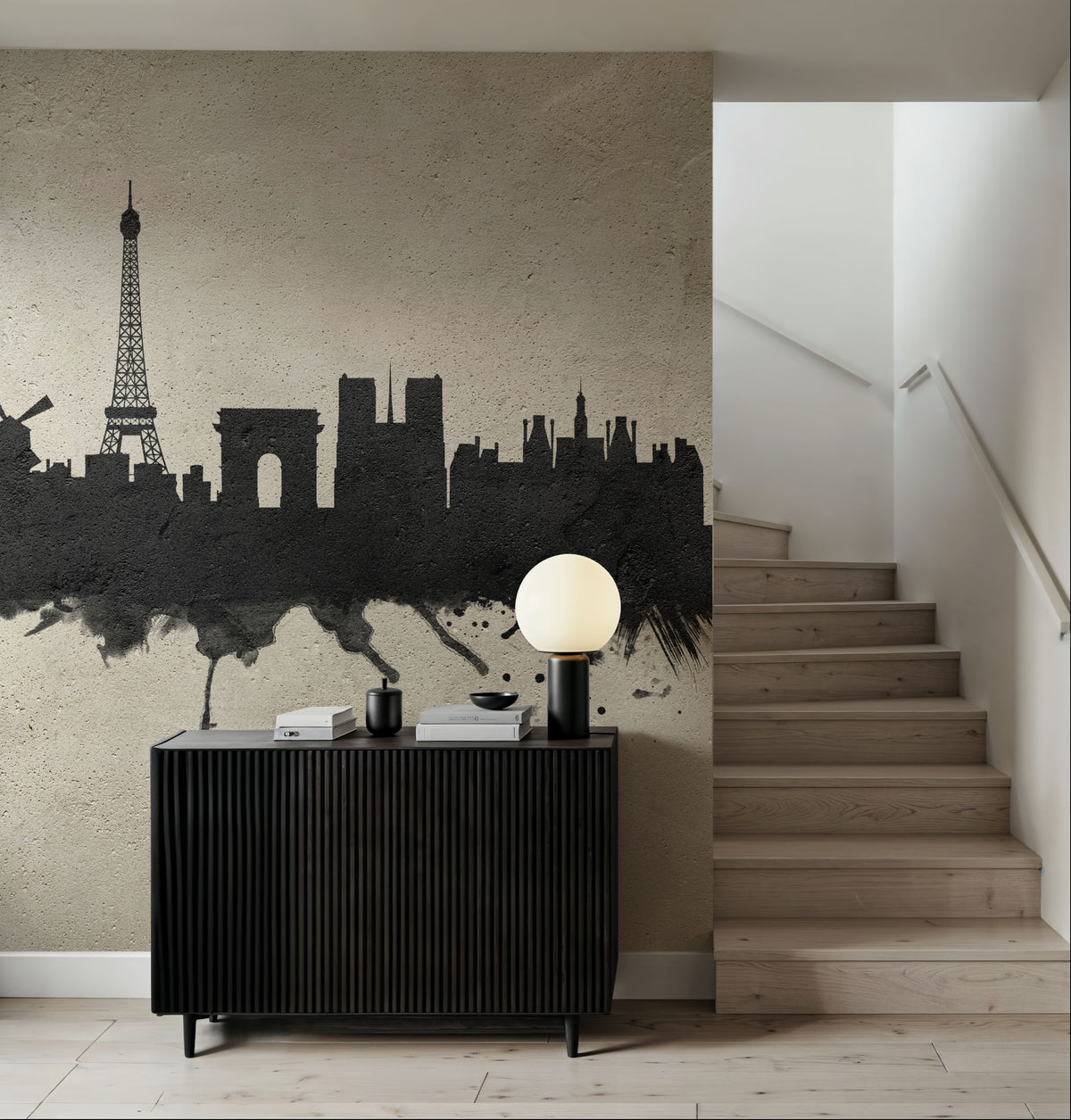 Paris Skyline Concrete Mural Wallpaper - room preview 04