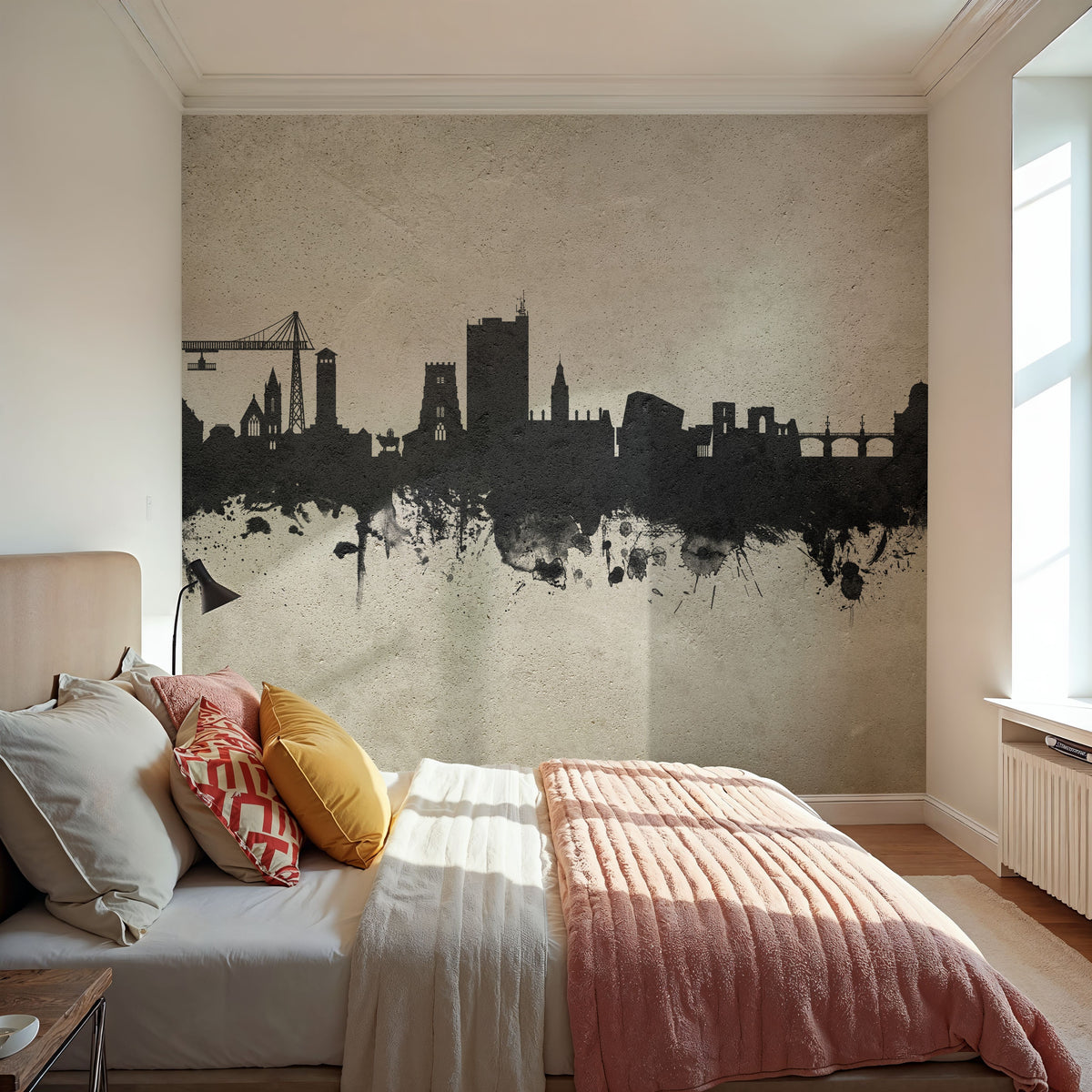Newport Wales Skyline Concrete Mural Wallpaper - room preview 04