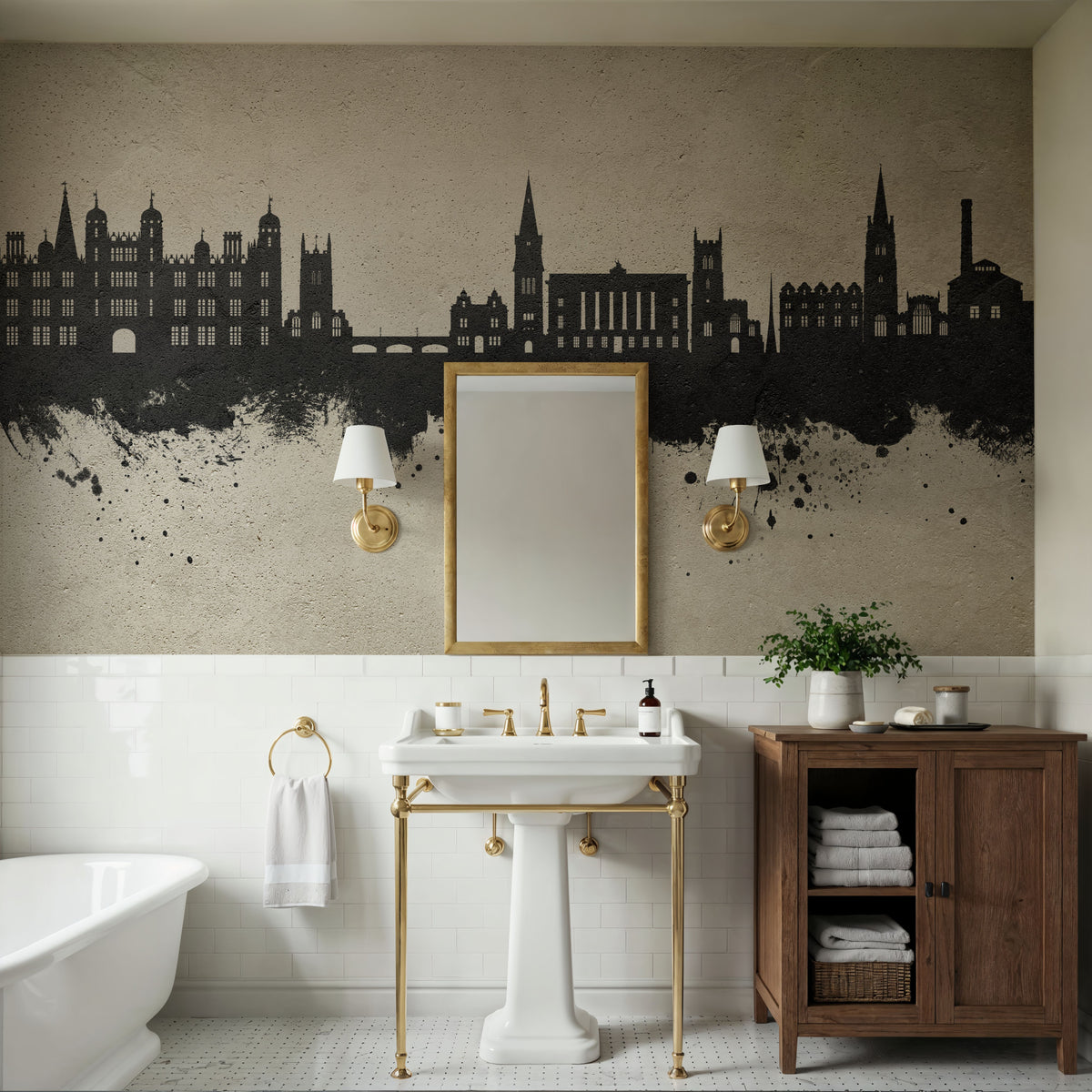 Stamford England Skyline Concrete Mural Wallpaper - room preview 04