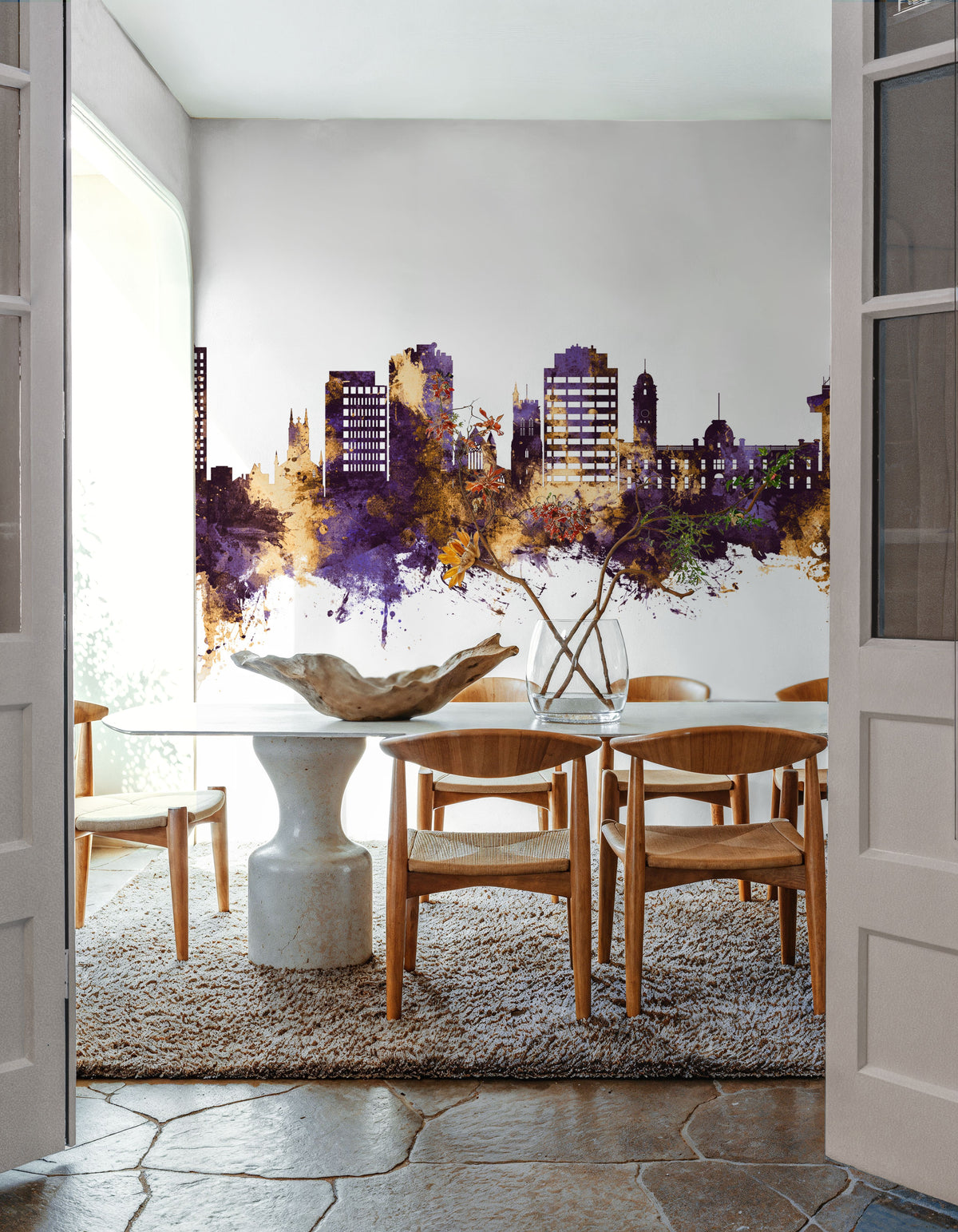 Hobart Australia Skyline Purple & Gold Mural Wallpaper - room preview 04