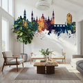Zaragoza Spain Skyline Blue & Bronze Mural Wallpaper - room preview 04