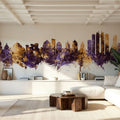 Naples Italy Skyline Purple & Gold Mural Wallpaper - room preview 04