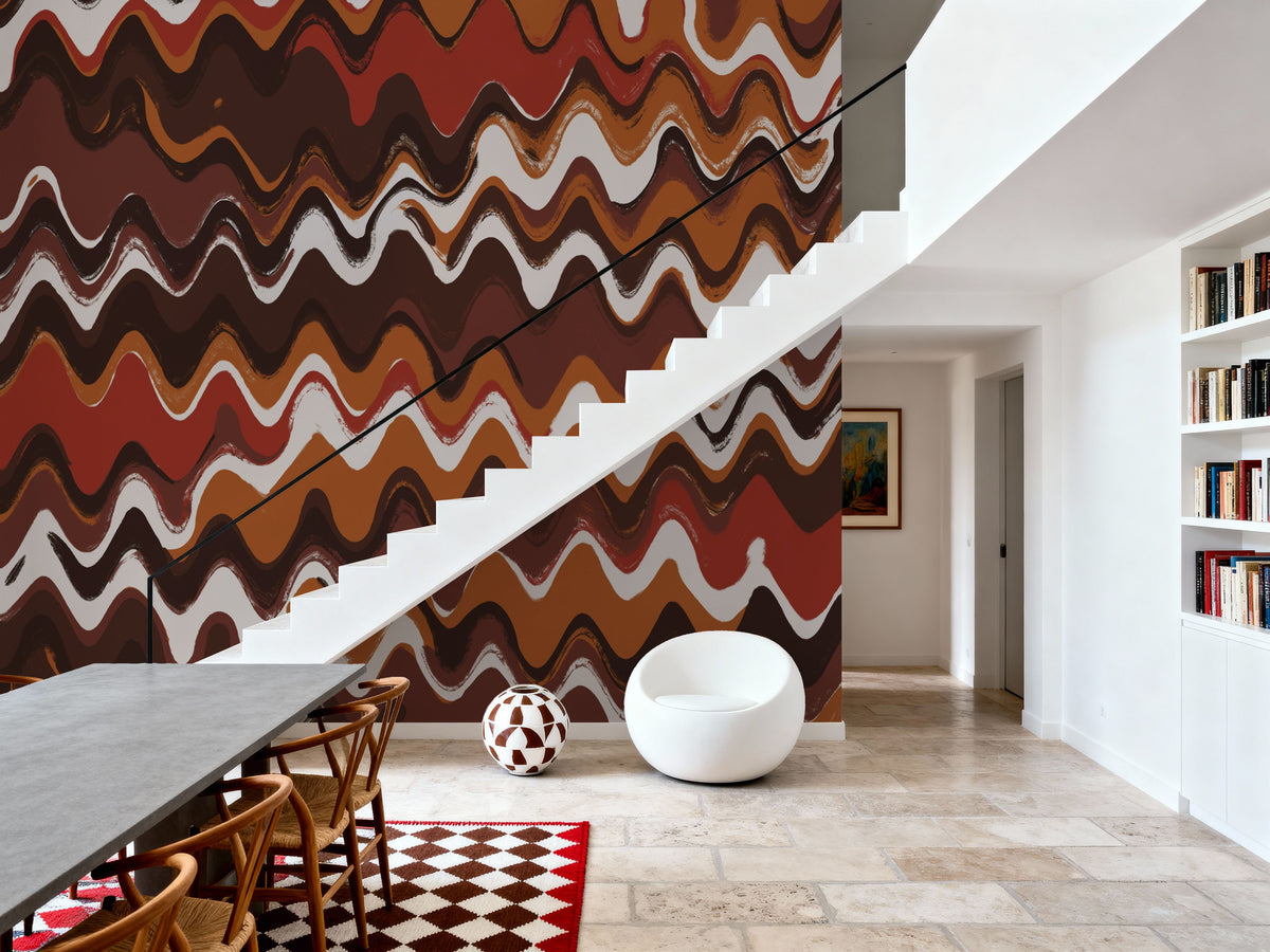 Earthy Color Zig Zag Pattern Mural Wallpaper - room preview 04