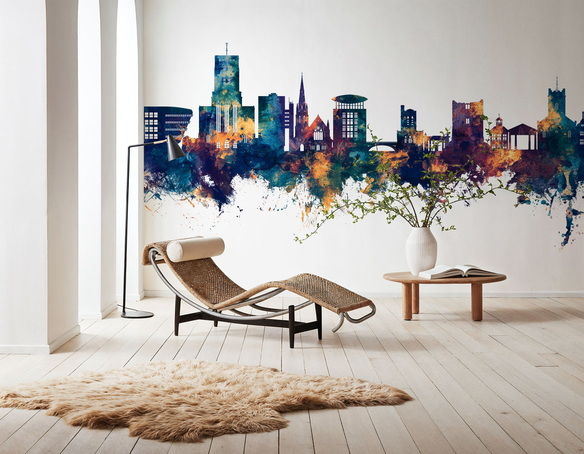 Guildford England Skyline Blue & Bronze Mural Wallpaper - room preview 04