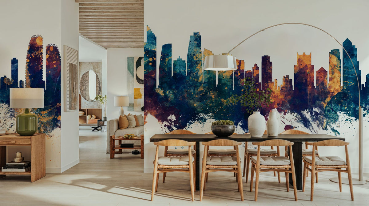 Gold Coast Australia Skyline Blue & Bronze Mural Wallpaper - room preview 04