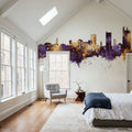 Lubbock Texas Skyline Purple & Gold Mural Wallpaper - room preview 04