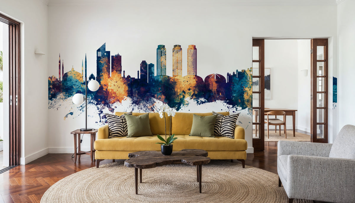 Islamabad Pakistan Skyline Blue & Bronze Mural Wallpaper - room preview 04