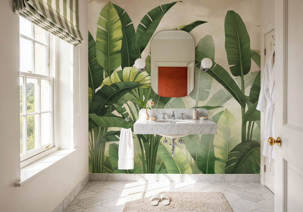 Banana Palms, Bright Green Mural Wallpaper - room preview 04