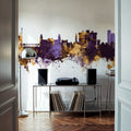Fayetteville Arkansas Skyline Purple & Gold Mural Wallpaper - room preview 04