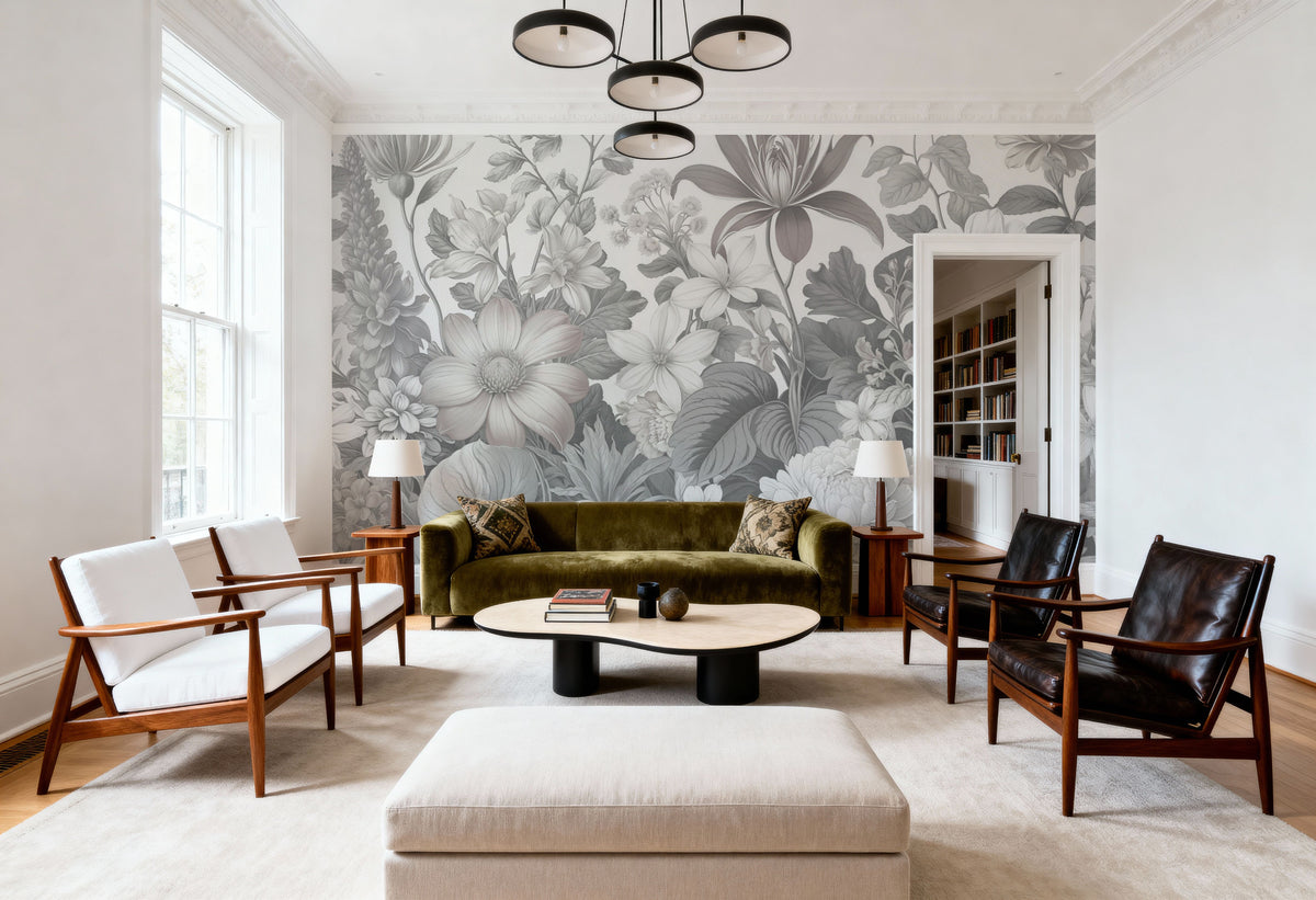 Dahlia Days, Washed Mural Wallpaper - room preview 04