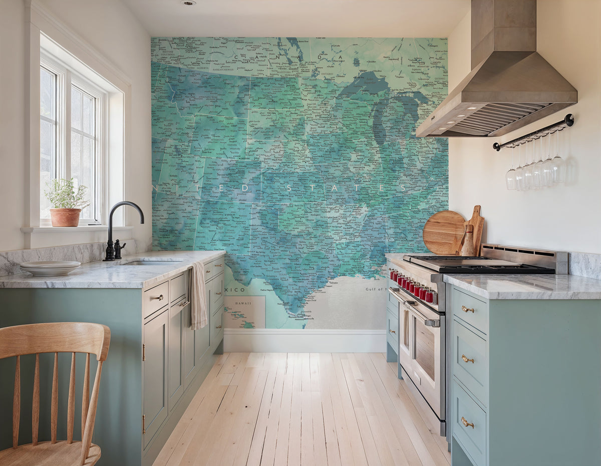 US Map Detailed - Harriet Mural Wallpaper - room preview 04