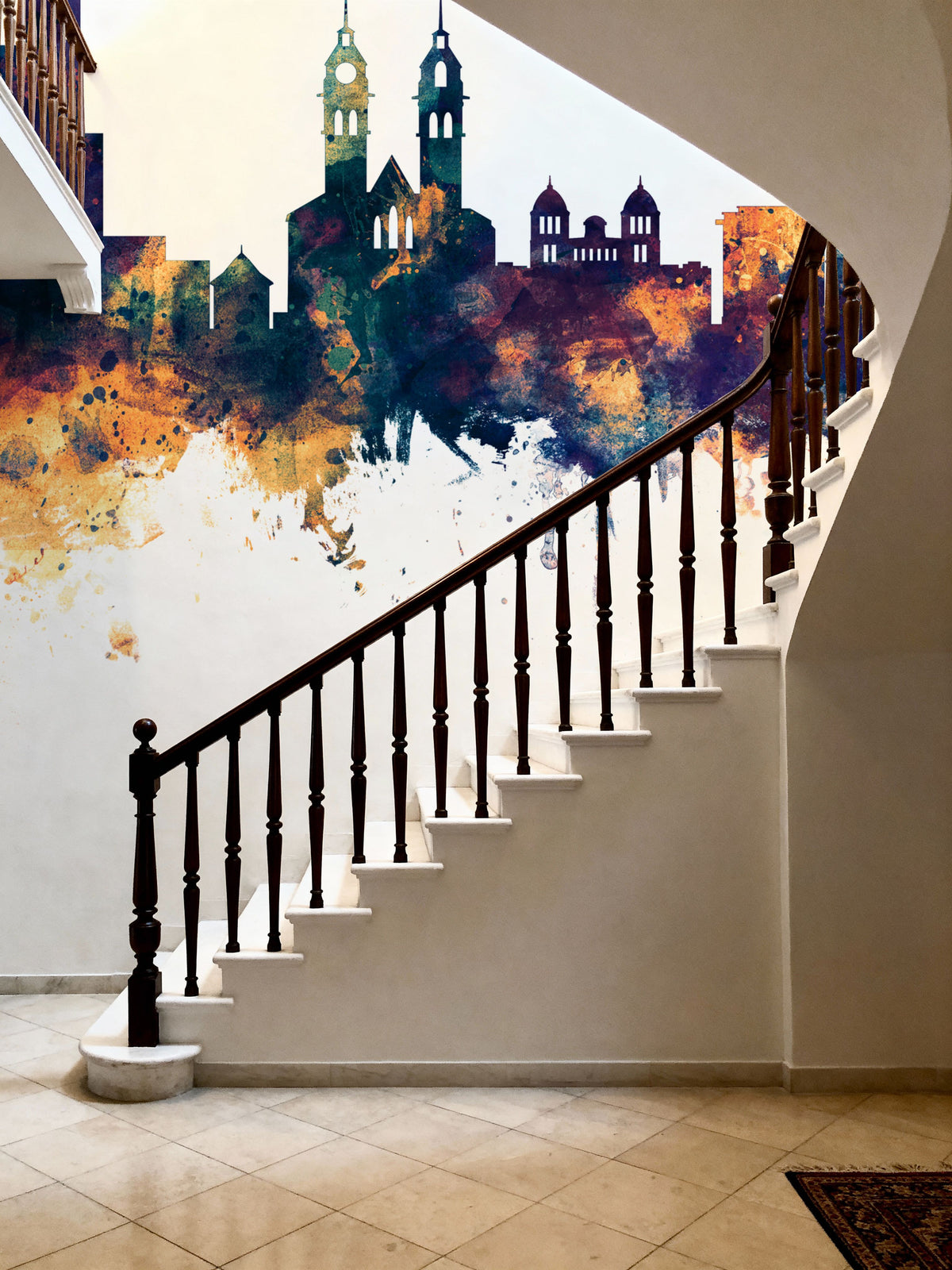 Wintherthur Switzerland Skyline Blue & Bronze Mural Wallpaper - room preview 04