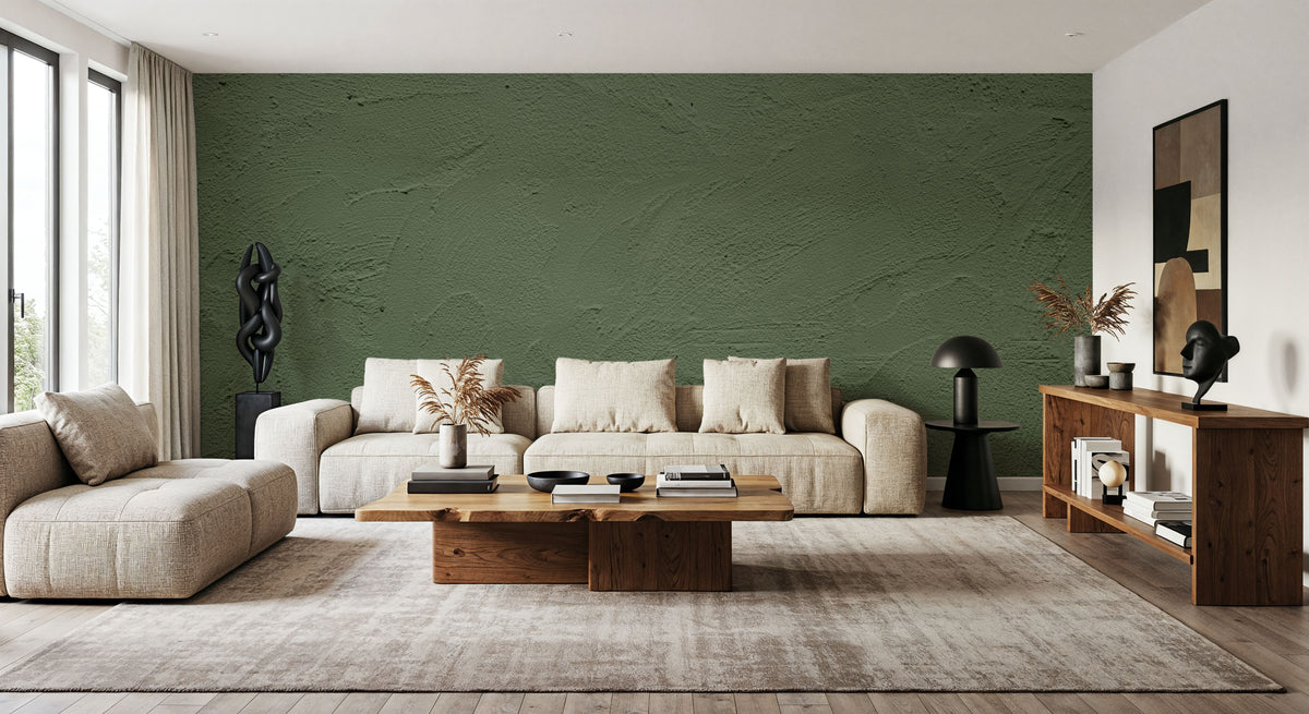 Green Plaster Mural Wallpaper - room preview 04