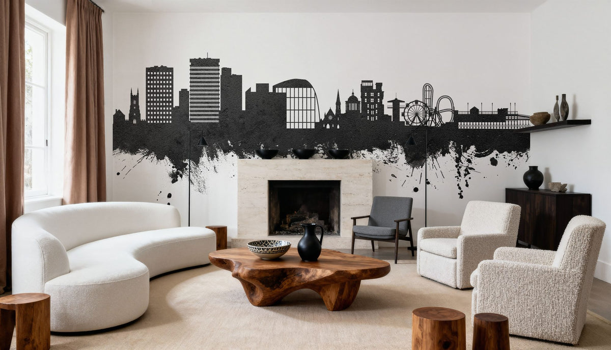 Southend-on-Sea England Skyline Black & White Mural Wallpaper - room preview 04
