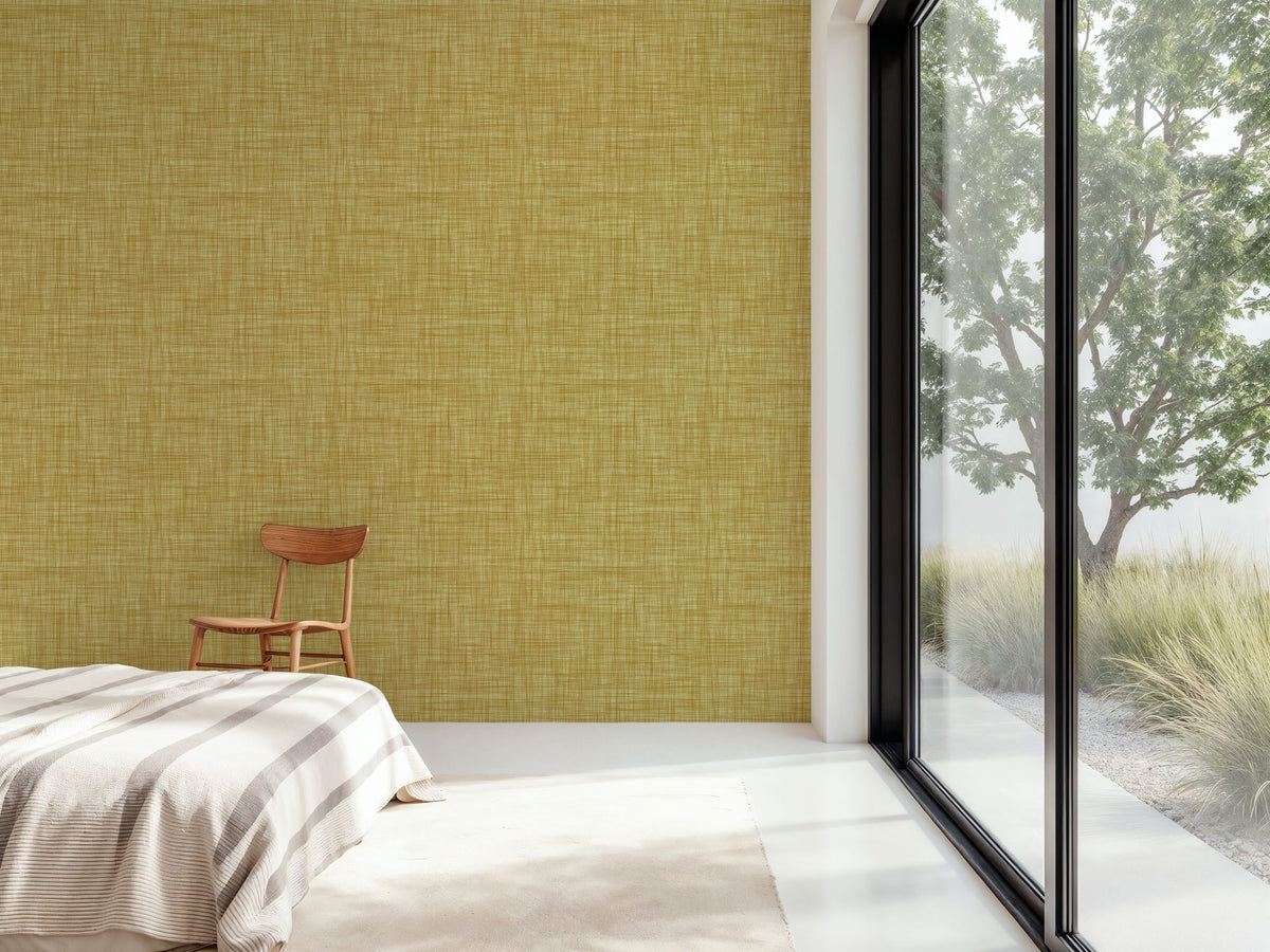 Mottled Linen Effect, Sunflower Yellow Mural Wallpaper - room preview 04
