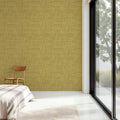 Mottled Linen Effect, Sunflower Yellow Mural Wallpaper - room preview 04