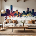 Grand Rapids Michigan Skyline Blue & Bronze Mural Wallpaper - room preview 04