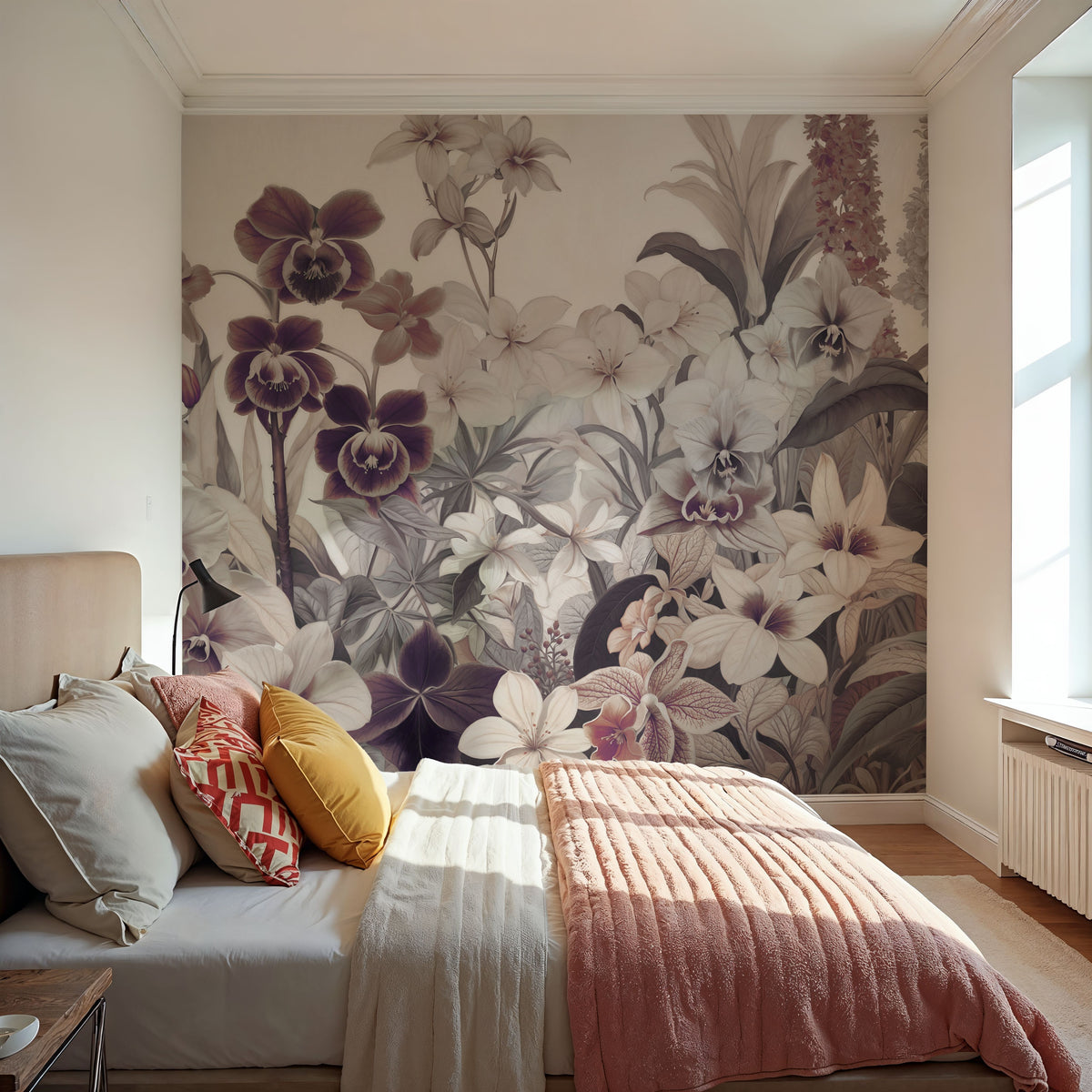 The Tenderness of Orchids, Peach Mural Wallpaper - room preview 04