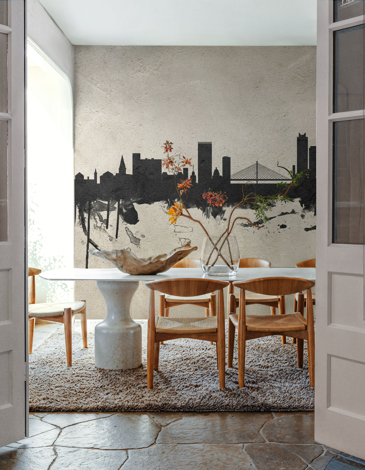 Liege Belgium Skyline Concrete Mural Wallpaper - room preview 04