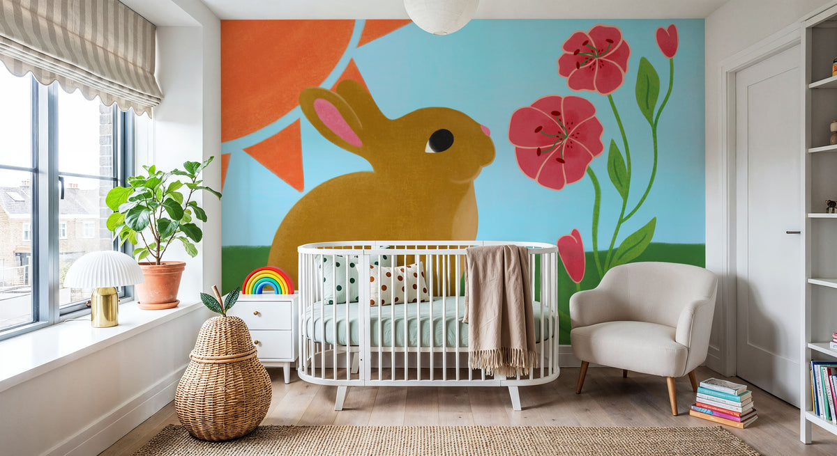 Retro Spring Bunny Mural Wallpaper - room preview 04