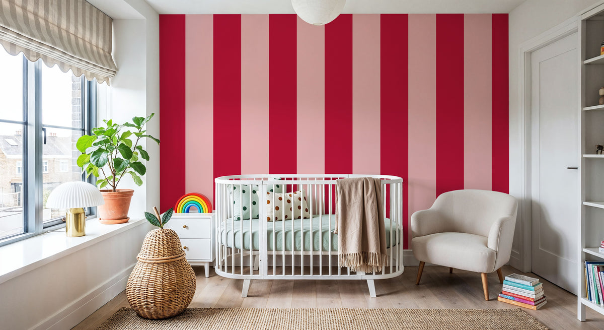 Circus Stripes, Red & Pink Mural Wallpaper - room preview 04