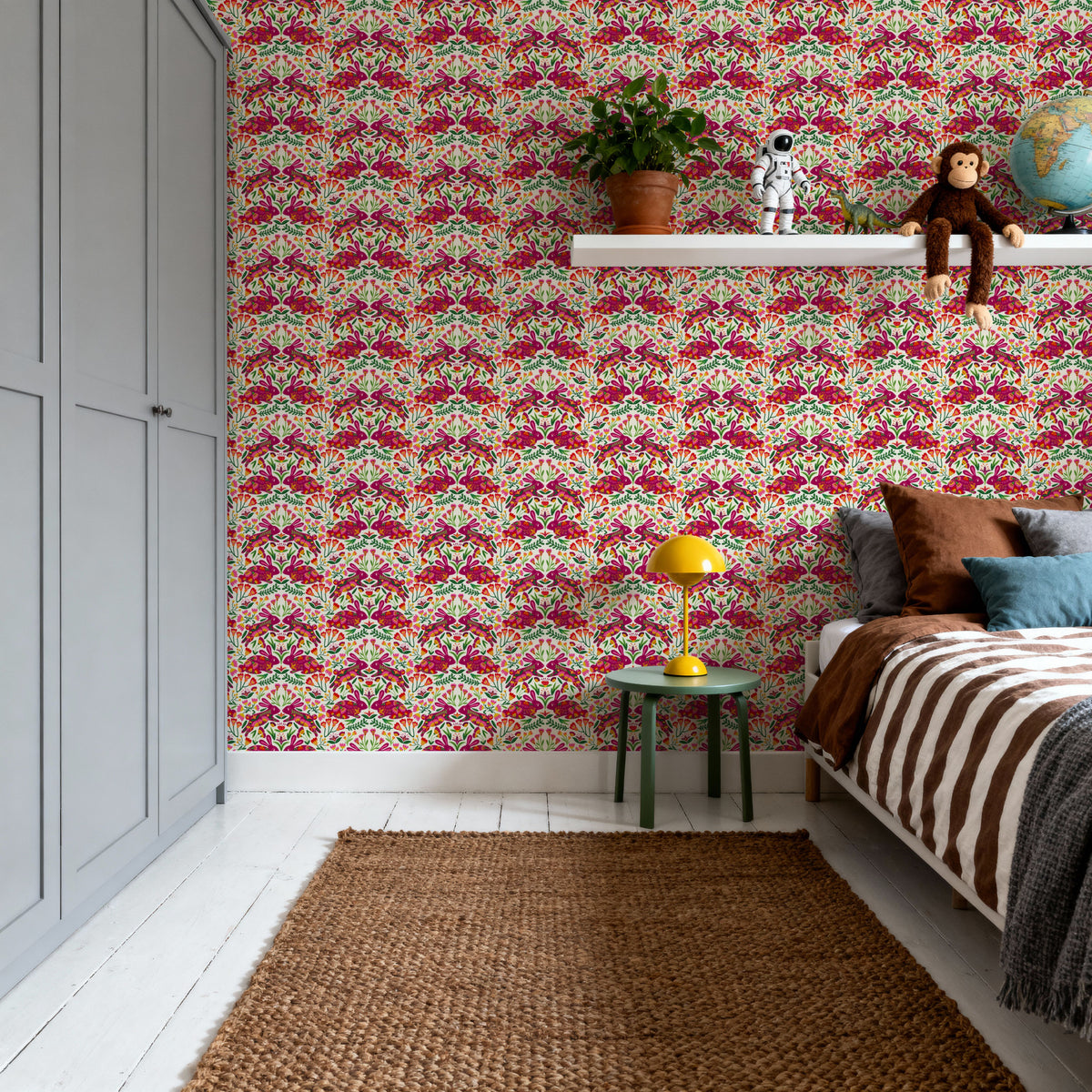 Otomi Rabbits & Flowers Pattern Mural Wallpaper - room preview 04
