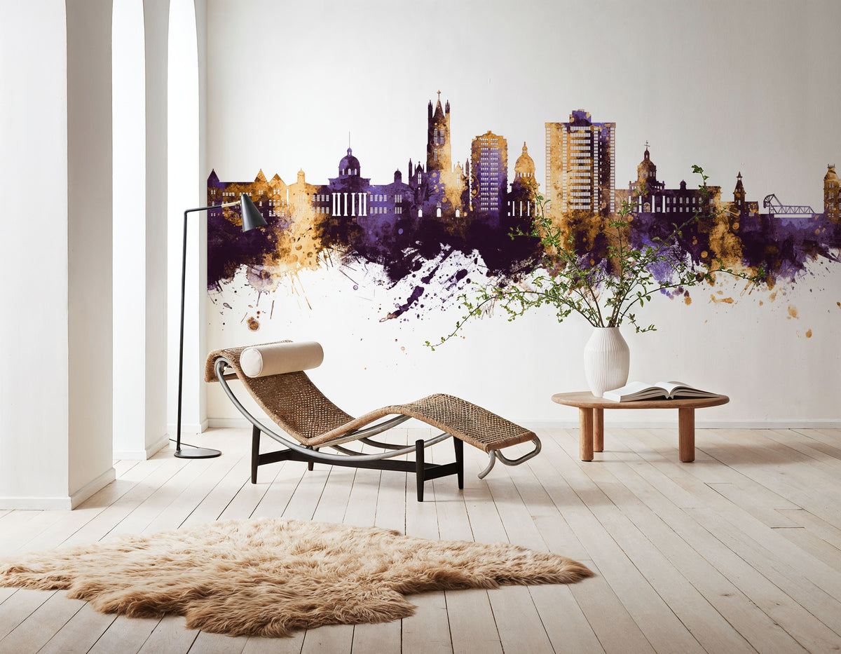 Kingston Canada Skyline Purple & Gold Mural Wallpaper - room preview 04