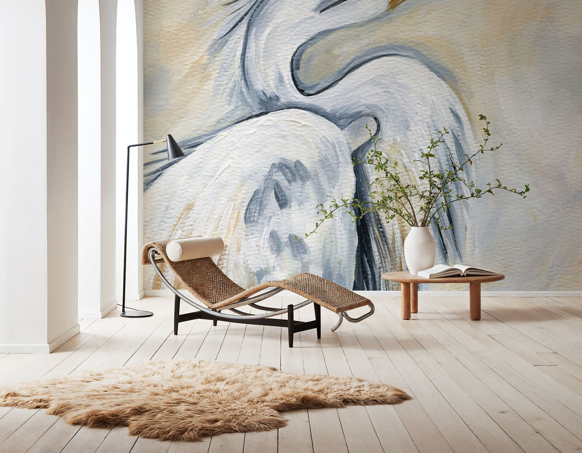 White Egret Mural Wallpaper - room preview 04