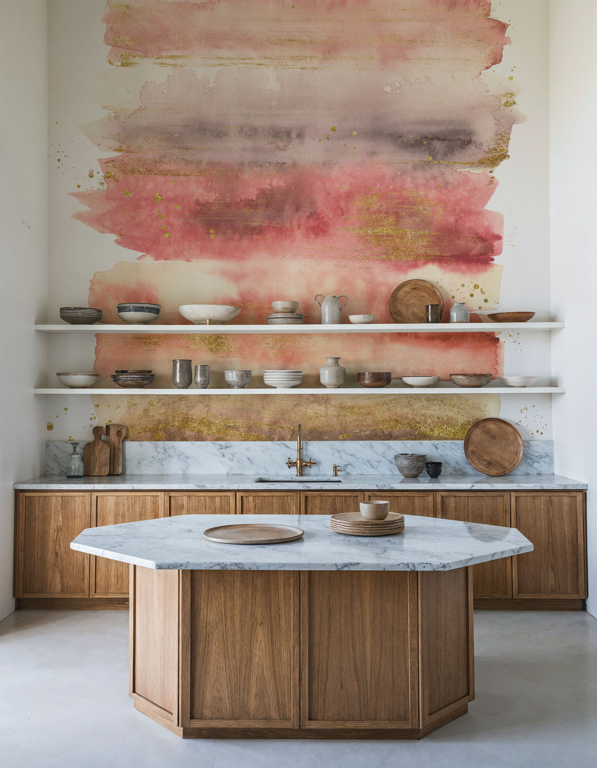 Desert Blooms Abstract I on White Mural Wallpaper - room preview 04