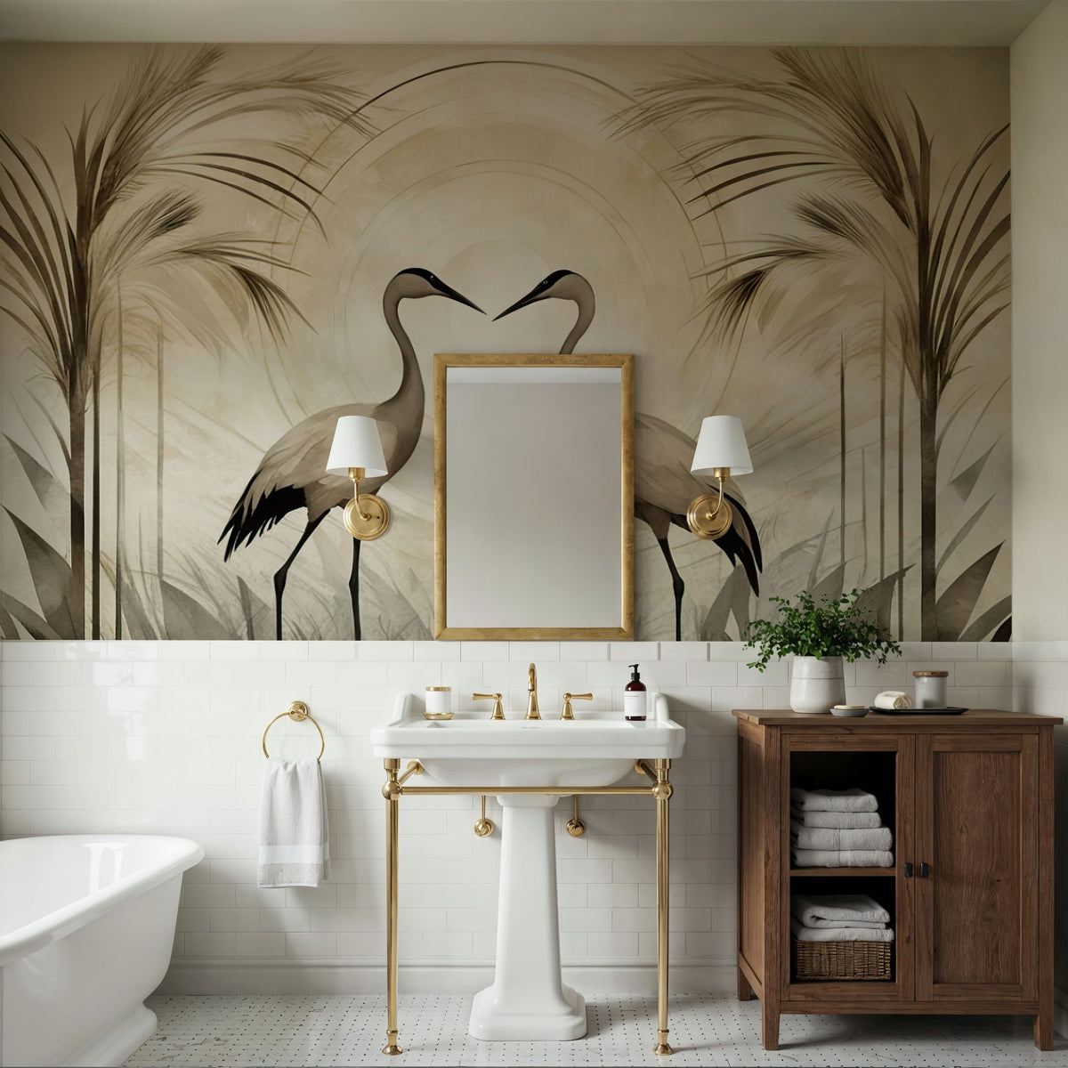 Cranes At Sunset Yellow Mural Wallpaper - room preview 04