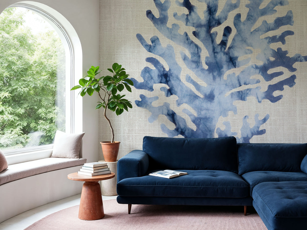 Shibori Coral III on Linen Mural Wallpaper - room preview 04
