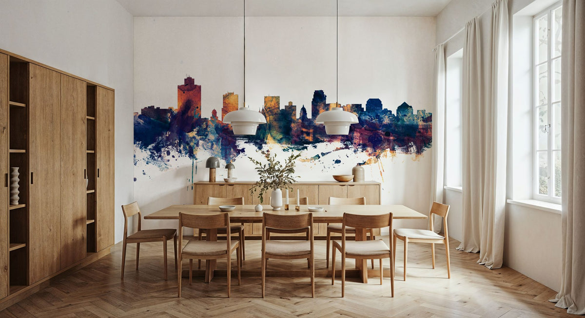 Salt Lake City Utah Skyline Blue & Bronze Mural Wallpaper - room preview 04