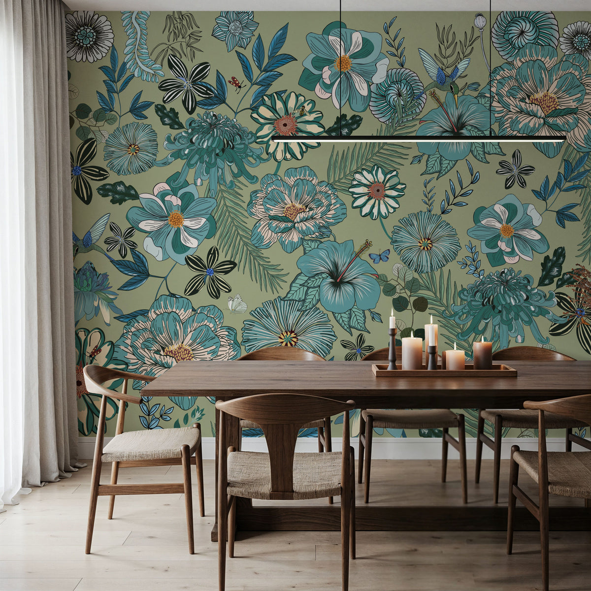 Teal Botanicals Mural Wallpaper - room preview 04
