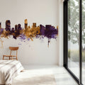 Jersey City New York Skyline Purple & Gold Mural Wallpaper - room preview 04