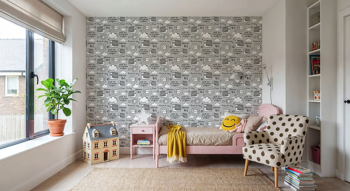 Sky Is the Limit Gray Mural Wallpaper - room preview 04