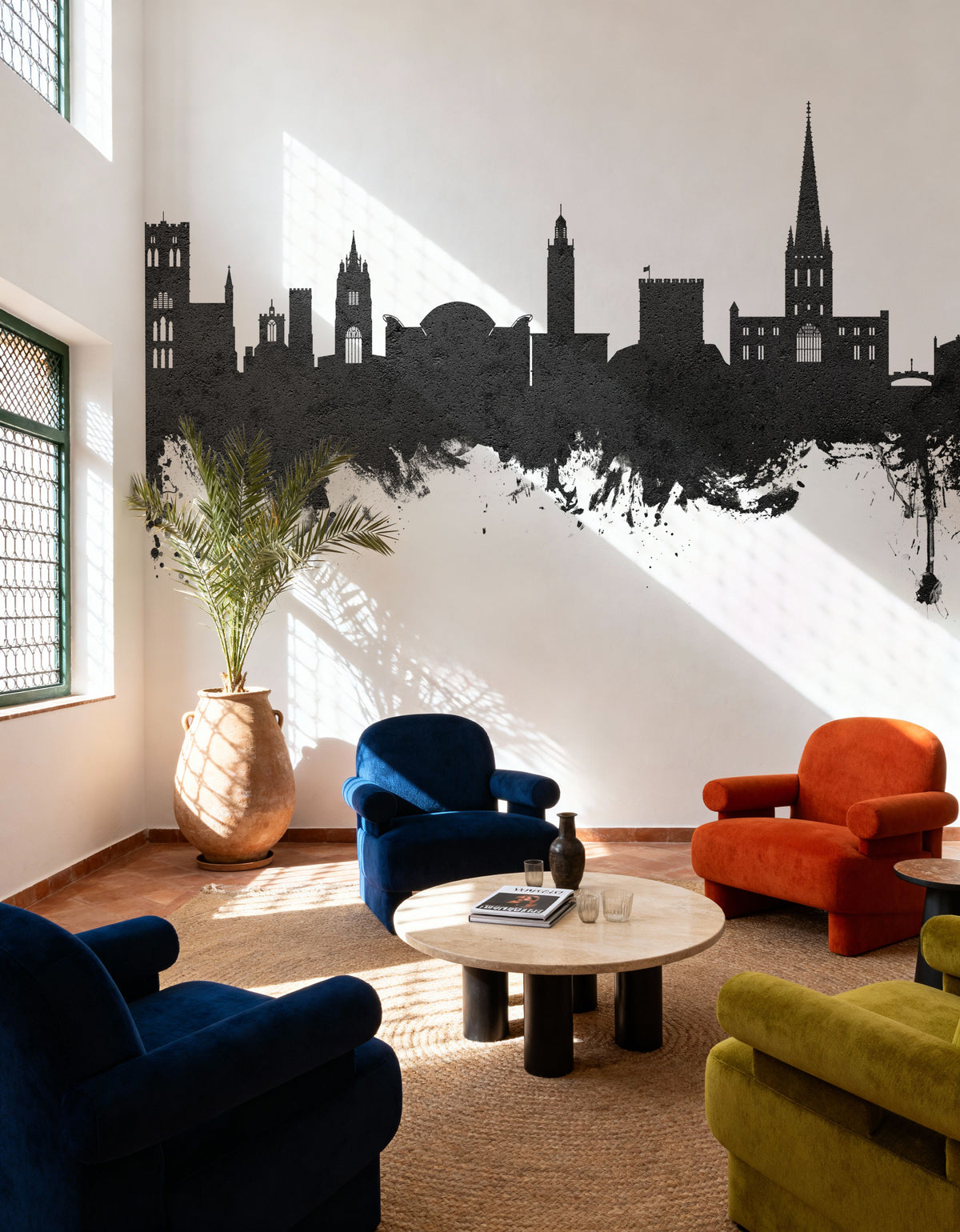 Norwich England Skyline Black & White Mural Wallpaper - room preview 04