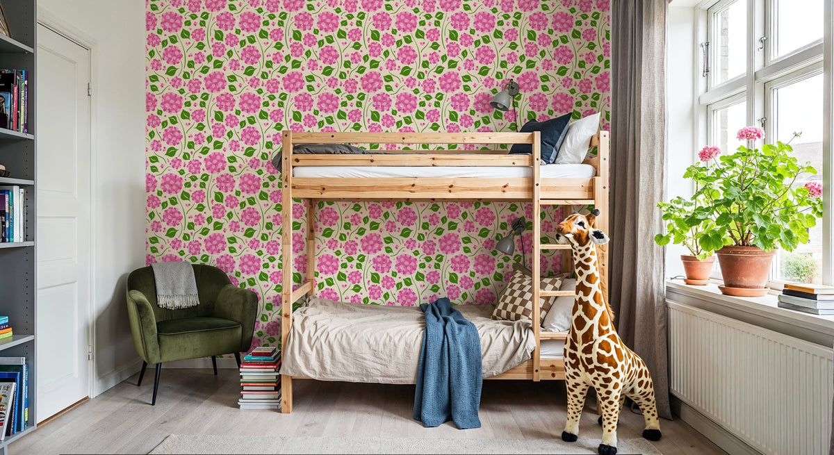 Cerise Hydrangeas Mural Wallpaper - room preview 04