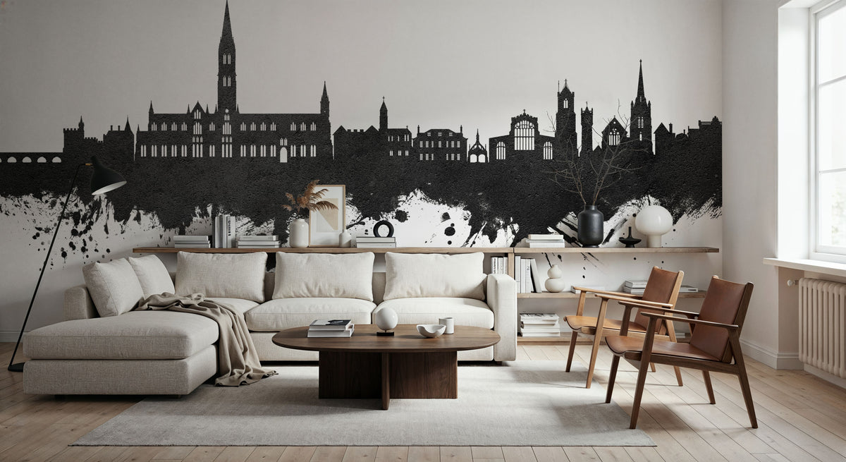 Salisbury England Skyline Black & White Mural Wallpaper - room preview 04