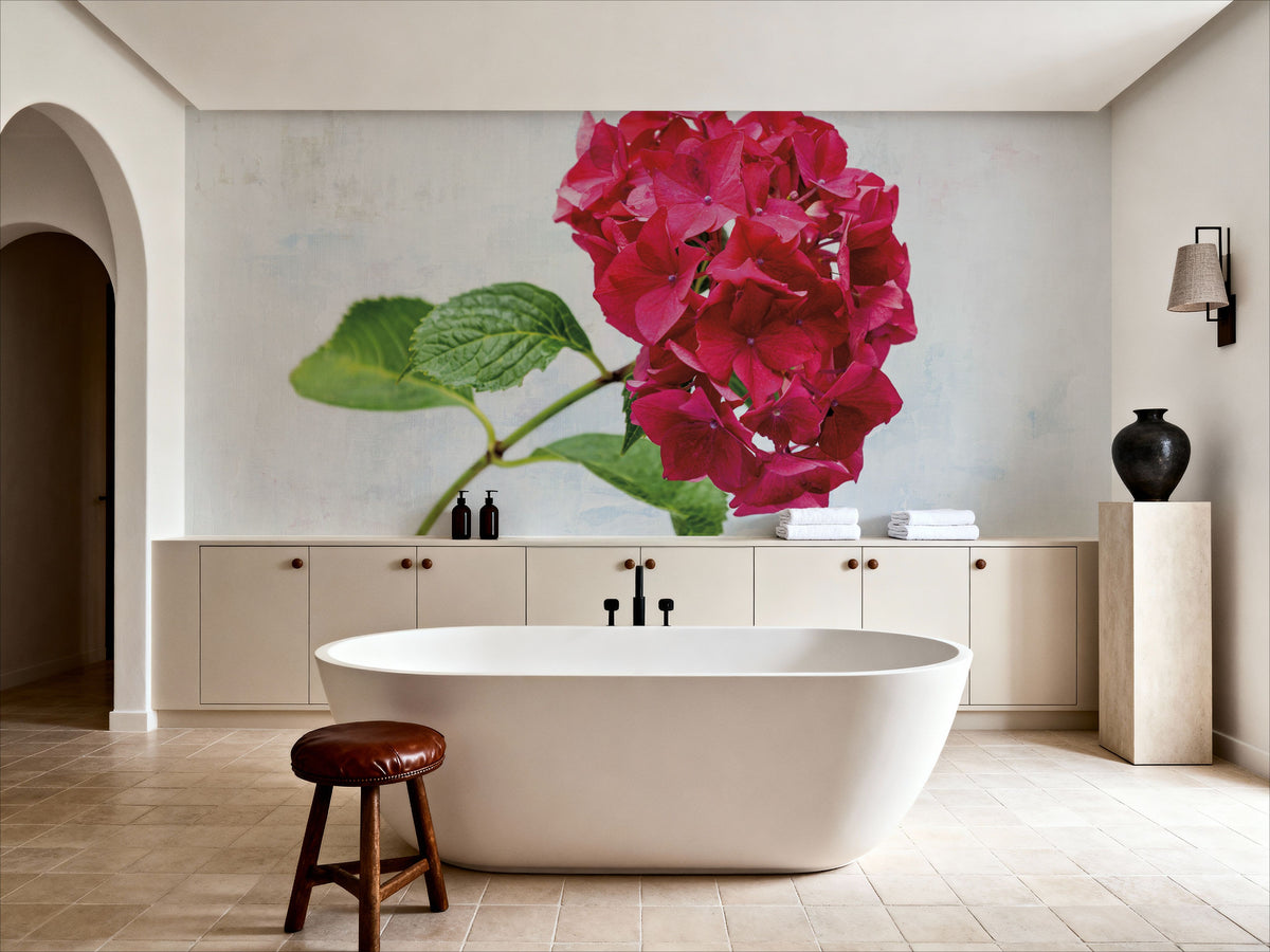 Bright Red Hydrangea Mural Wallpaper - room preview 04