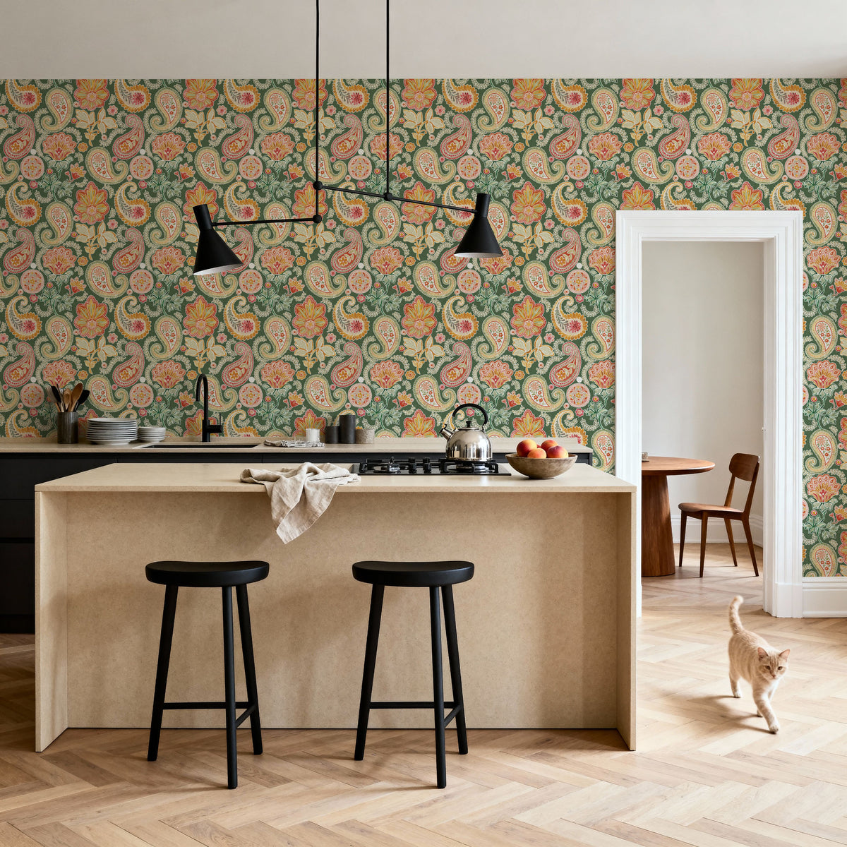 Harvest Paisley Mini Green Mural Wallpaper - room preview 04