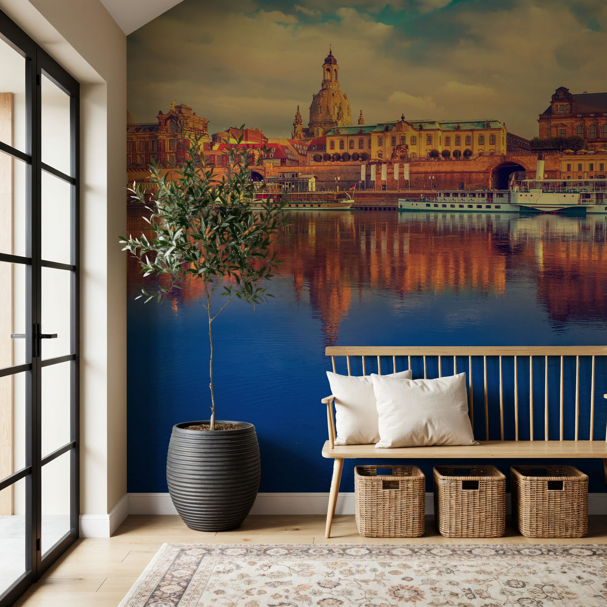 Dresden Reflecion in Elbe River Mural Wallpaper - room preview 04