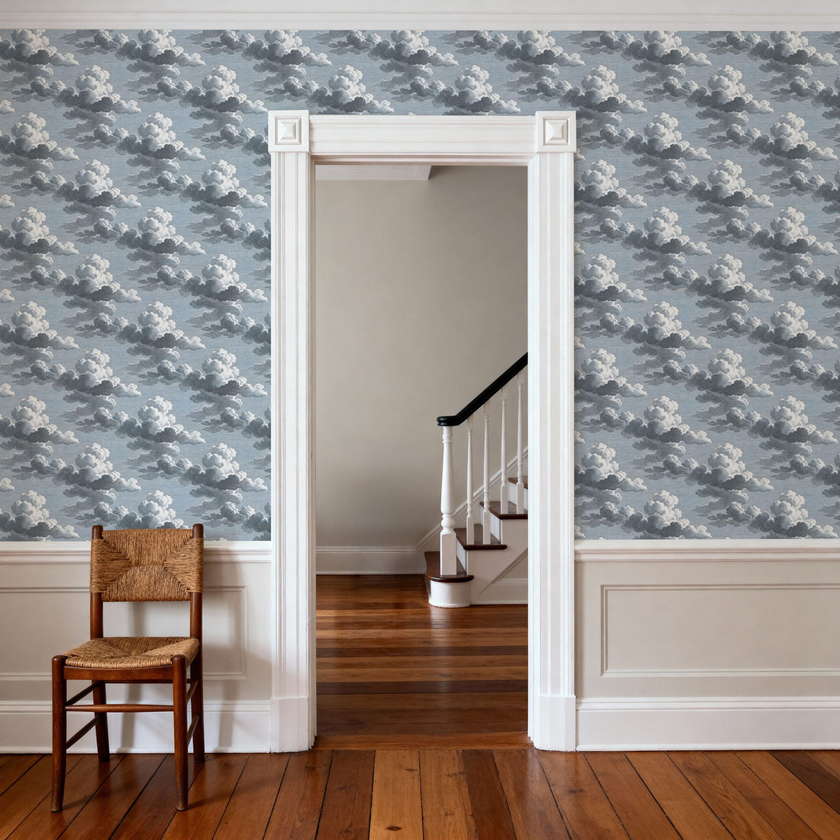 Intaglio Clouds Pattern, Ink Blue Mural Wallpaper - room preview 04