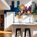 Syracuse New York Skyline Blue & Bronze Mural Wallpaper - room preview 04
